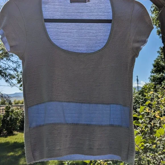 Vintage Y2K bebe Powder-Blue Cap Sleeve Peek-a-boo Sweater - Picture 10 of 13